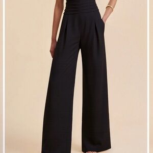 NWT Commense High-Waist Pleated-Waistband Wide-Leg Pants in Small